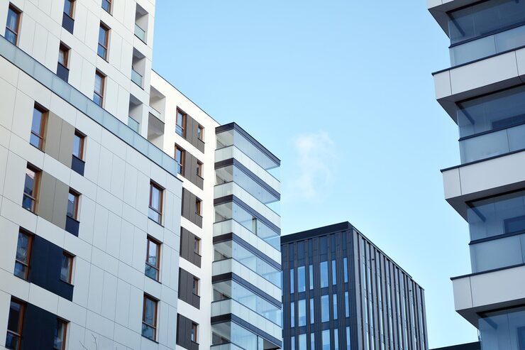 Modern apartment buildings and clear sky