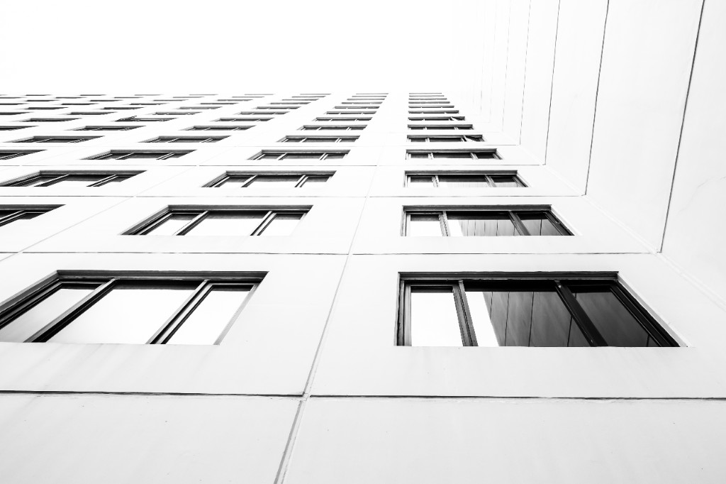 Modern building facade in black and white